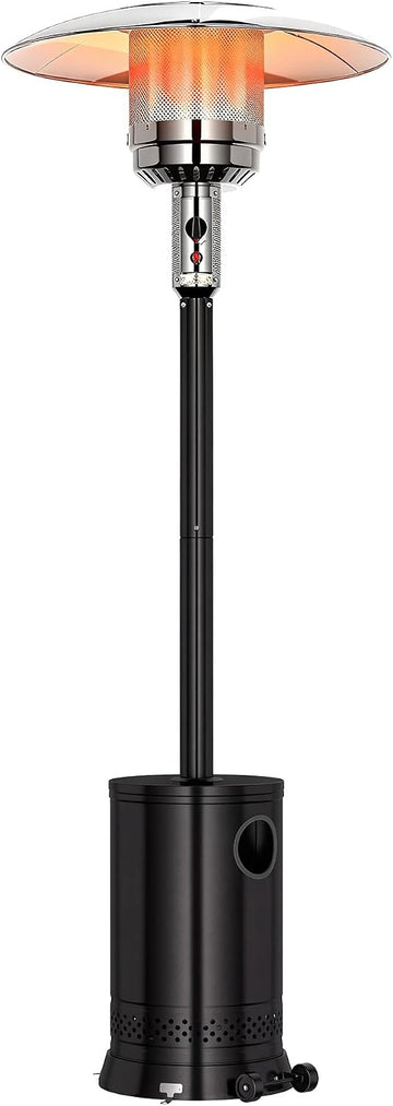BTU Portable Propane Patio Heater with Wheels, Black | Triple Safety Protection, Round Table Design, Double-Layer