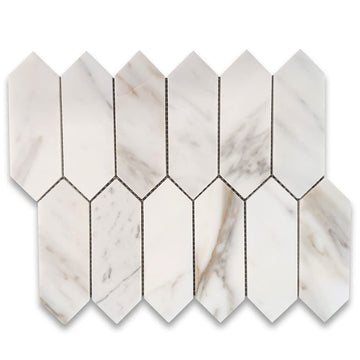 Calacatta Gold Marble 2x6 Picket Fence Elongated Hexagon Mosaic Tile Honed Kitchen Bath Wall Floor Backsplash Shower