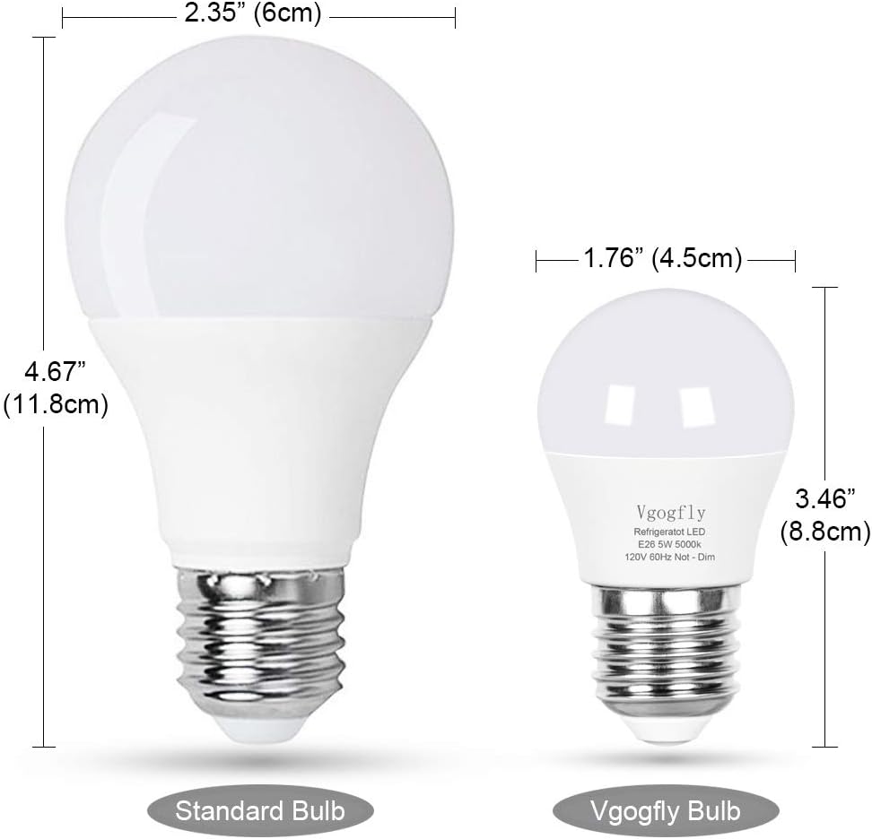 LED Refrigerator Light Bulb 40W Equivalent 120V A15 Fridge Waterproof Bulbs 5 W Daylight White 5000K E26 Medium Base