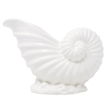 Ceramic Nautilus Shell Shaped Planter, White