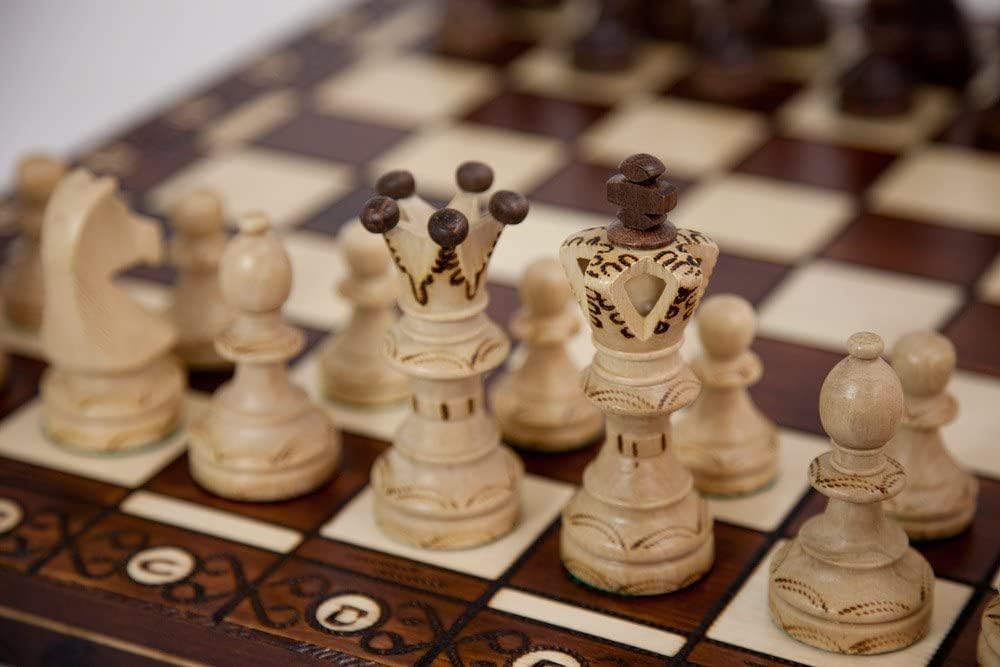 Handmade European Wooden Chess Set with 21 Inch Board and Hand Carved Chess Pieces