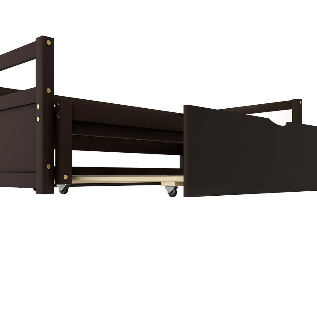 Extending Daybed with Trundle, Twin Size Trundle Daybed Solid Wood, Roll Out Trundle Accommodate Twin Size