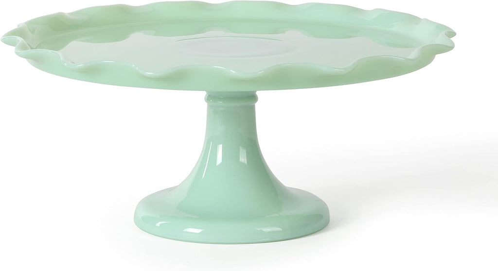 Highbrook 11" Jadeite Glass Cake Stand - Handmade Vintage-Style Dessert Stand with Ruffle Trim, Decorative Pedestal