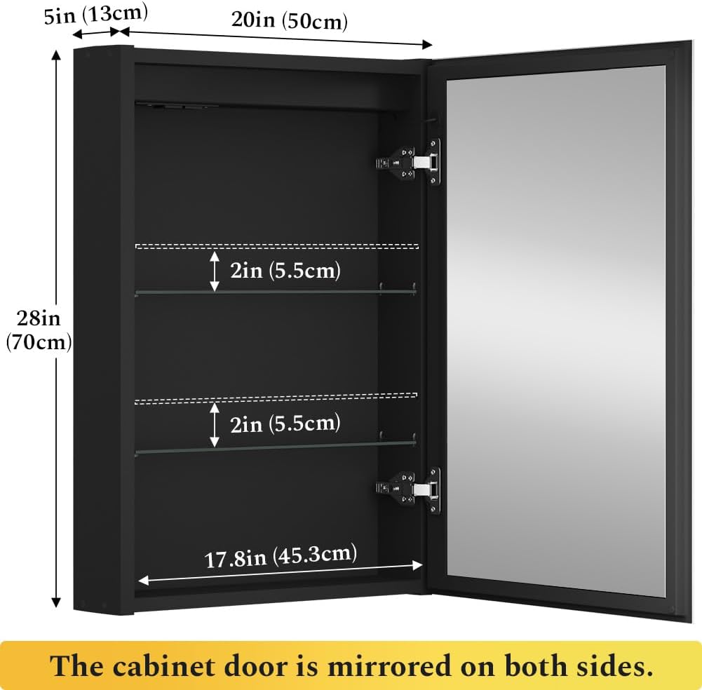 Spliceable Modular LED Lighted Bathroom Medicine Cabinet Mirror with Anti-Fog Aluminum Frame, Adjustable Lighting
