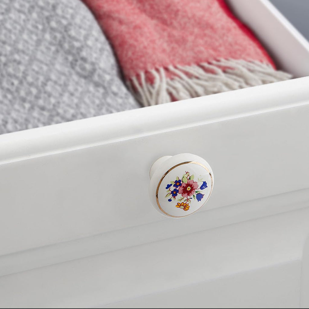 Ceramic Hand Painted Drawer Knobs, [4 Pack] Vintage Flower Painted Cabinet Knobs and Pulls, Kitchen Furniture Knobs