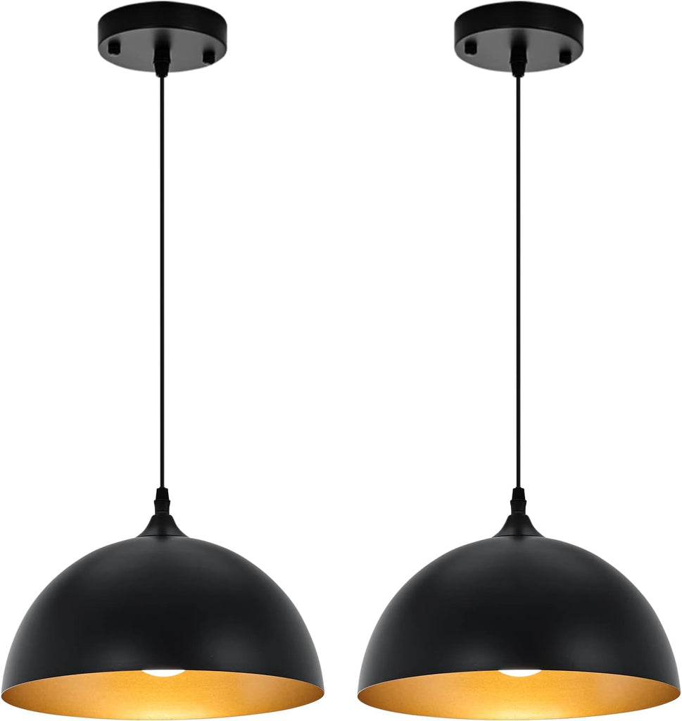 Farmhouse Pendant Lighting for Kitchen Island,Black and Gold Dome Pendant Light Fixtures, Industrial Hanging Ceiling