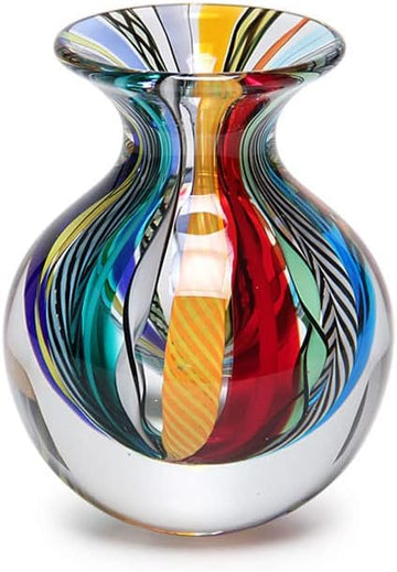 Murano Style Glass Vase Hand Blown Colored Canes Boho Effect Home Decor | Hand Blown Glass Vase, Decorative Table