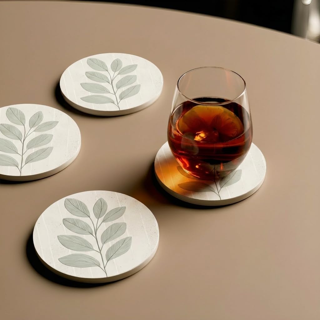 Absorbent Ceramic Stone Drink Coasters Set of 4 with Holder