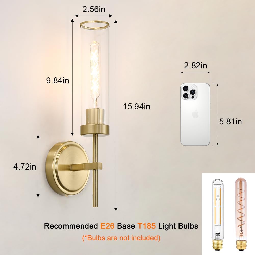 Gold Bathroom Wall Sconces Set of 2, Modern Wall Sconces Set of Two Hardwired, Bathroom Vanity Light Fixtures with