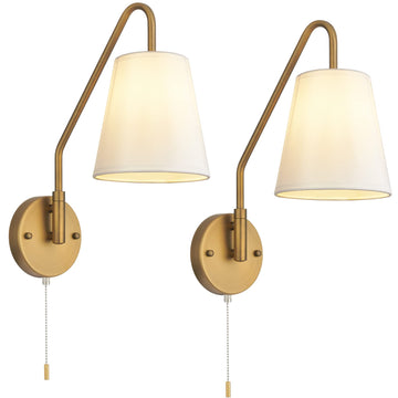 Swing Arm Wall Sconces Set of 2 Hardwired 180 Degree Left and Right Wall Light with Pull Chain Antique Brass Wall