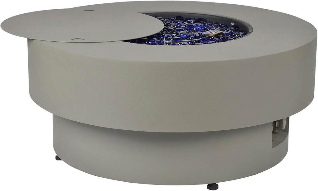 Propane Outdoor Fire Pit Table, Flint & Concrete Look 32-inch Round Patio Propane Fire Table 50,000 BTU w/Lid, Glass Rocks, Cover, Pre-Attached 10ft - Image 4