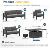 Aluminum Outdoor Patio Furniture Set - Fire Pit | Grey with Thick Cushions for Backyard, Garden & Porch