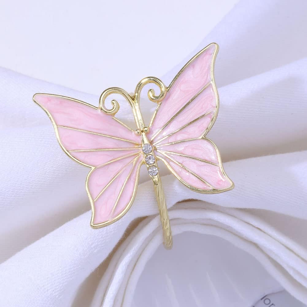 Butterfly Napkin Rings, Flower Butterfly Napkin Ring Holder for Easter, Wedding, Christmas, Dinner Party - Set of 8