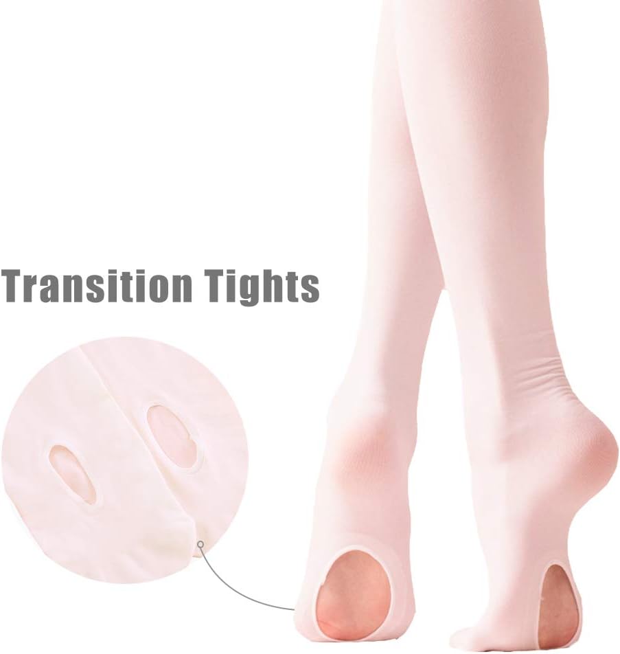 Girls' Convertible & Transition Ballet Tights for Toddler Dance Kid