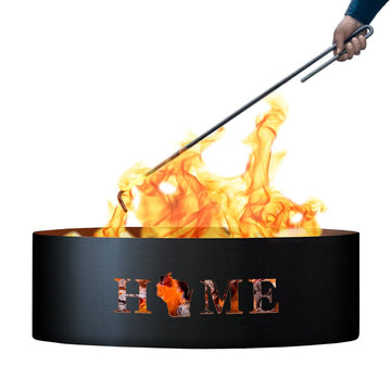 Unpainted 12 in. Tall 37 in. Diameter Outdoor Fire Ring with Fire Poker - 37 x 37 x 12 in. - Rustic