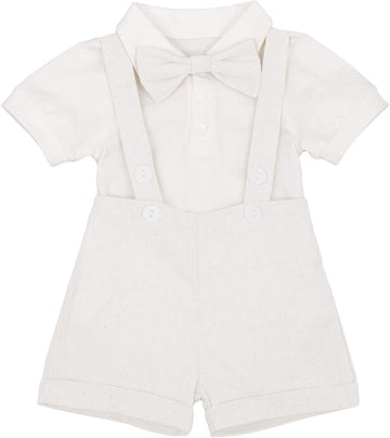 Baby Boys Formal Suit Set Short Sleeve Romper Suspenders Shorts Pants Bowtie Wedding Tuxedo Outfits Cake Smash Clothes