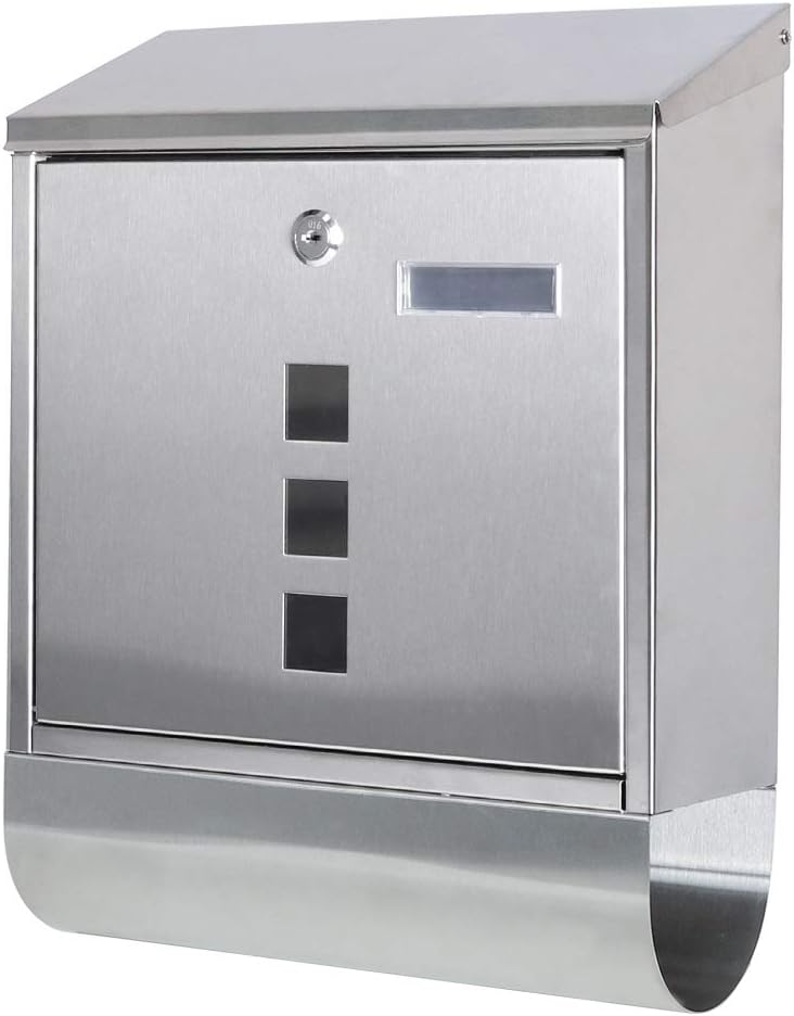 Stainless Steel Mailbox with Key Lock, Metal Wall Mount Rust-Proof Mail Box with Newspaper Compartment 15.4" x 12"