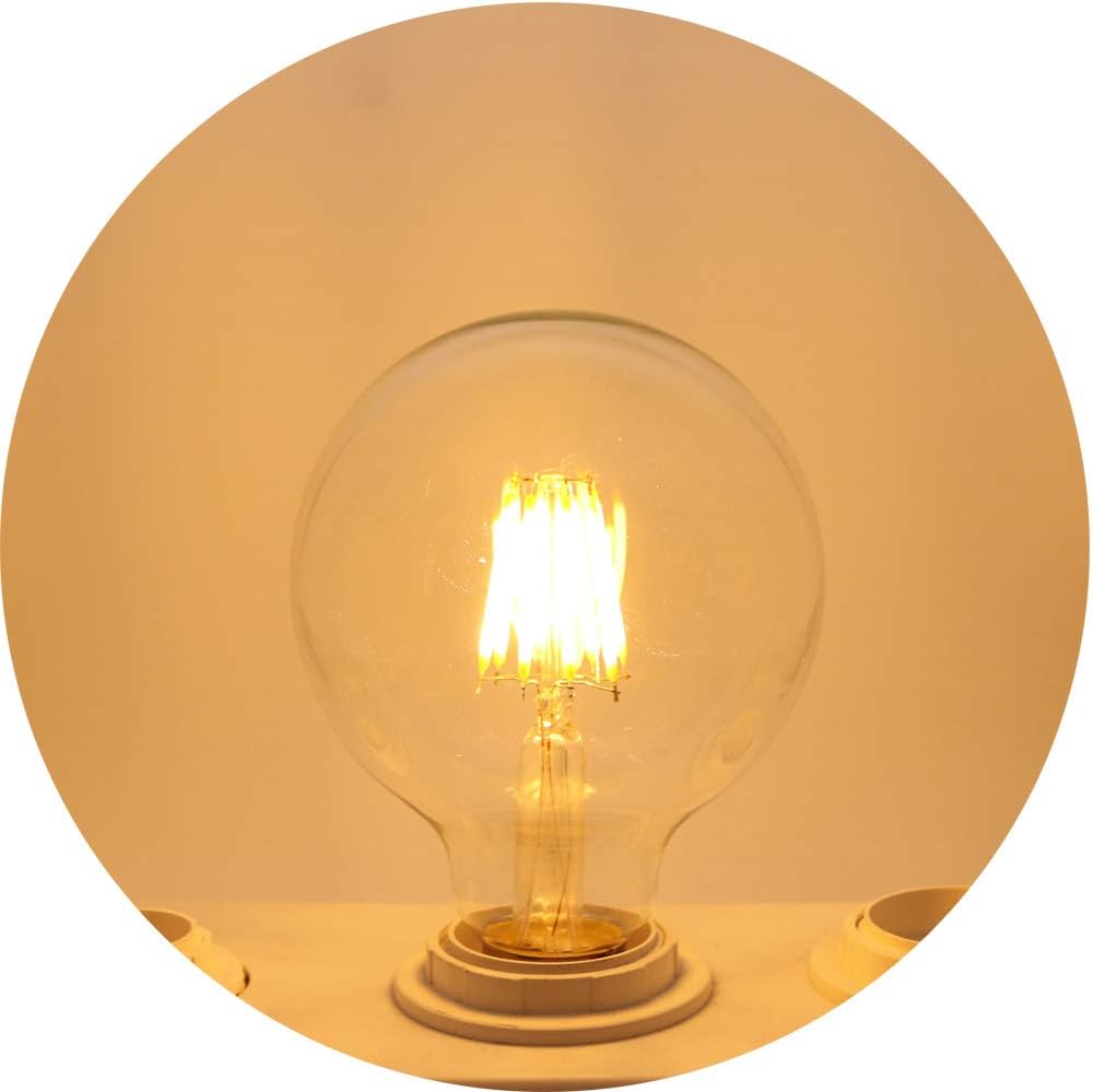 LED Globe Bulb 8W 2200K Warm White 650 Lumens, E26/E27 Base Vintage G95 Clear Glass Globe Edison Style LED Filament