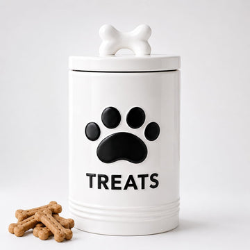 White Dog Treat Container, 5.3''×9.1'', with Airtight Lid, 7 Cups Capacity
