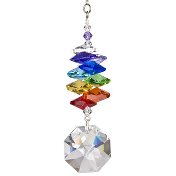 Chimes Sun Catcher Crystal Rainbow Cascade, 4" Octagon Crystal Cascading Suncatcher Hanging Window Prism for Indoor