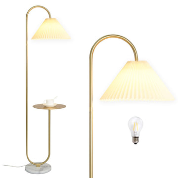 Modern Elegant with Tray Floor Lamp Cafe Den Living Room Bedroom, Foot Switch and Brass/Gold Finish, Light Yellow