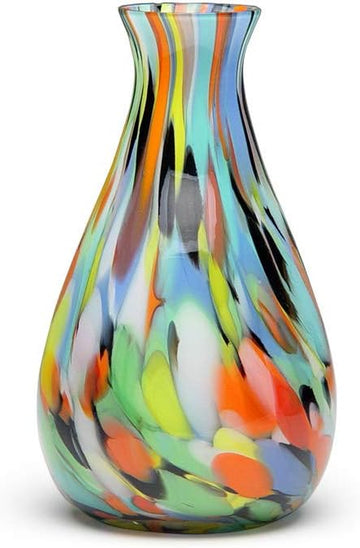 Murano Style Art Glass Vase Hand Blown Colorful Confetti Effect Home Decor