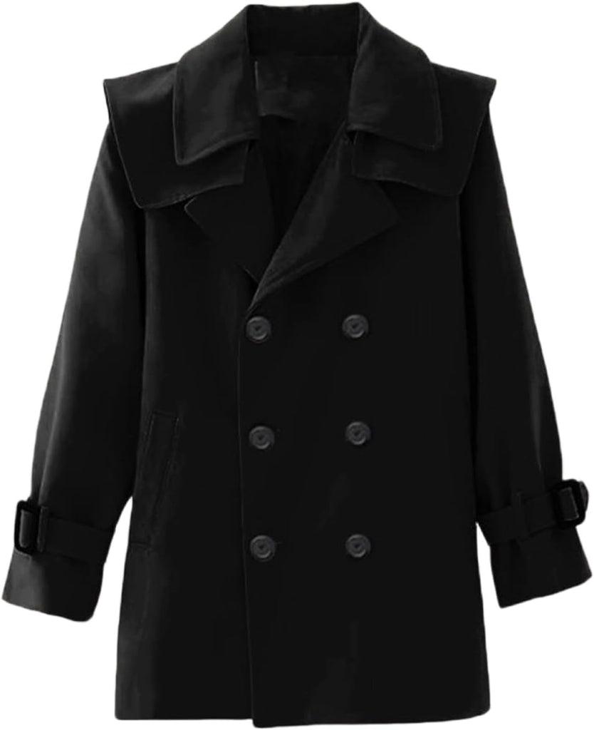 Girls Long Trench Coat Double Breasted Lapel Windproof Overcoat Lightweight Jacket Casual Outerwear Teen Cute Trendy