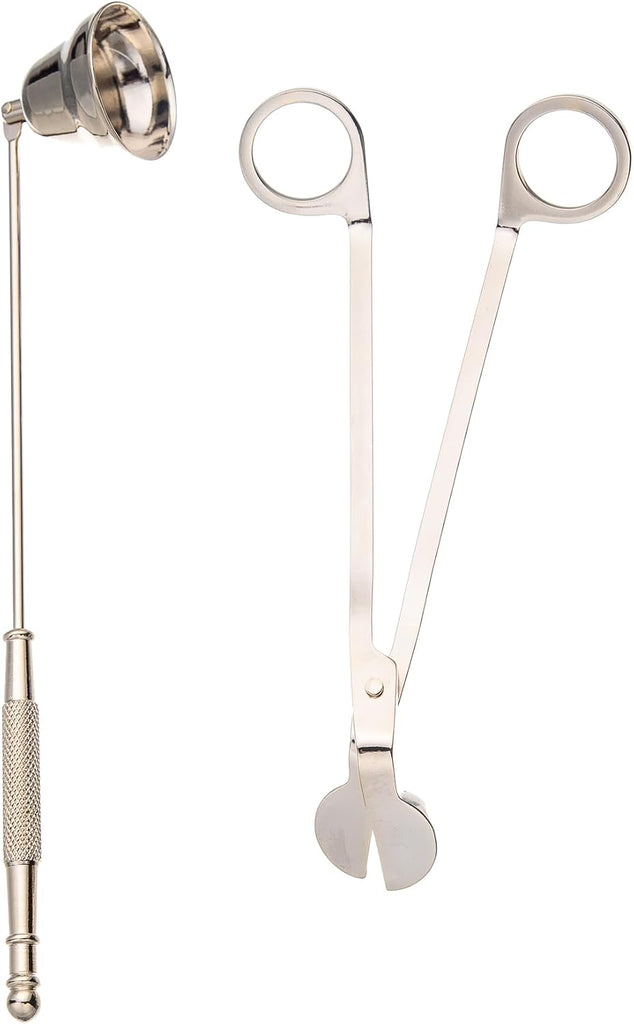 Large Size Candle Wick Trimmer and Candle Snuffer Set with Long Handle,Polished Stainless Steel Wick Scissor Cutter