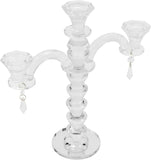3 Arm Crystal Candelabra Centerpieces for Tables, Crystal Glass Taper Candle Holder Candelabra with Chandelier Chains