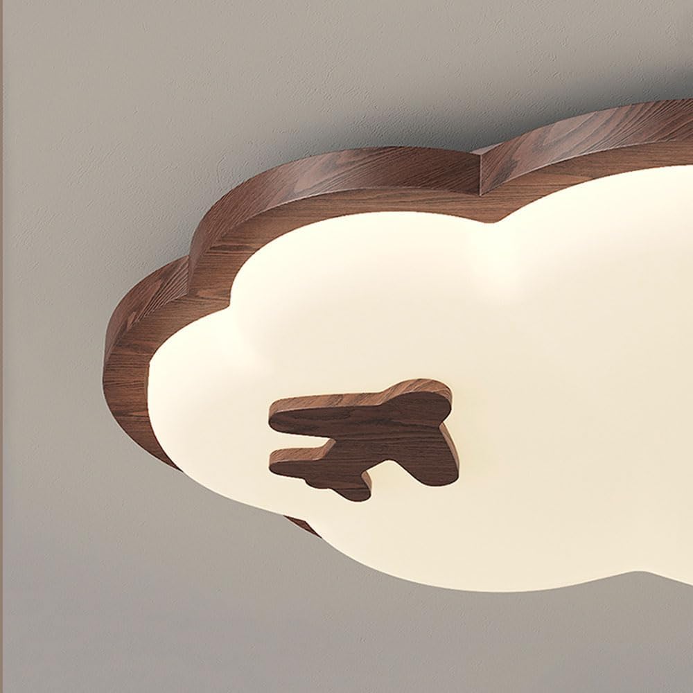Nordic Walnut Color Cloud Kids Flush Mount Ceiling Light Fixture Modern Minimalist Bedroom Wood Close to Ceiling Lamp