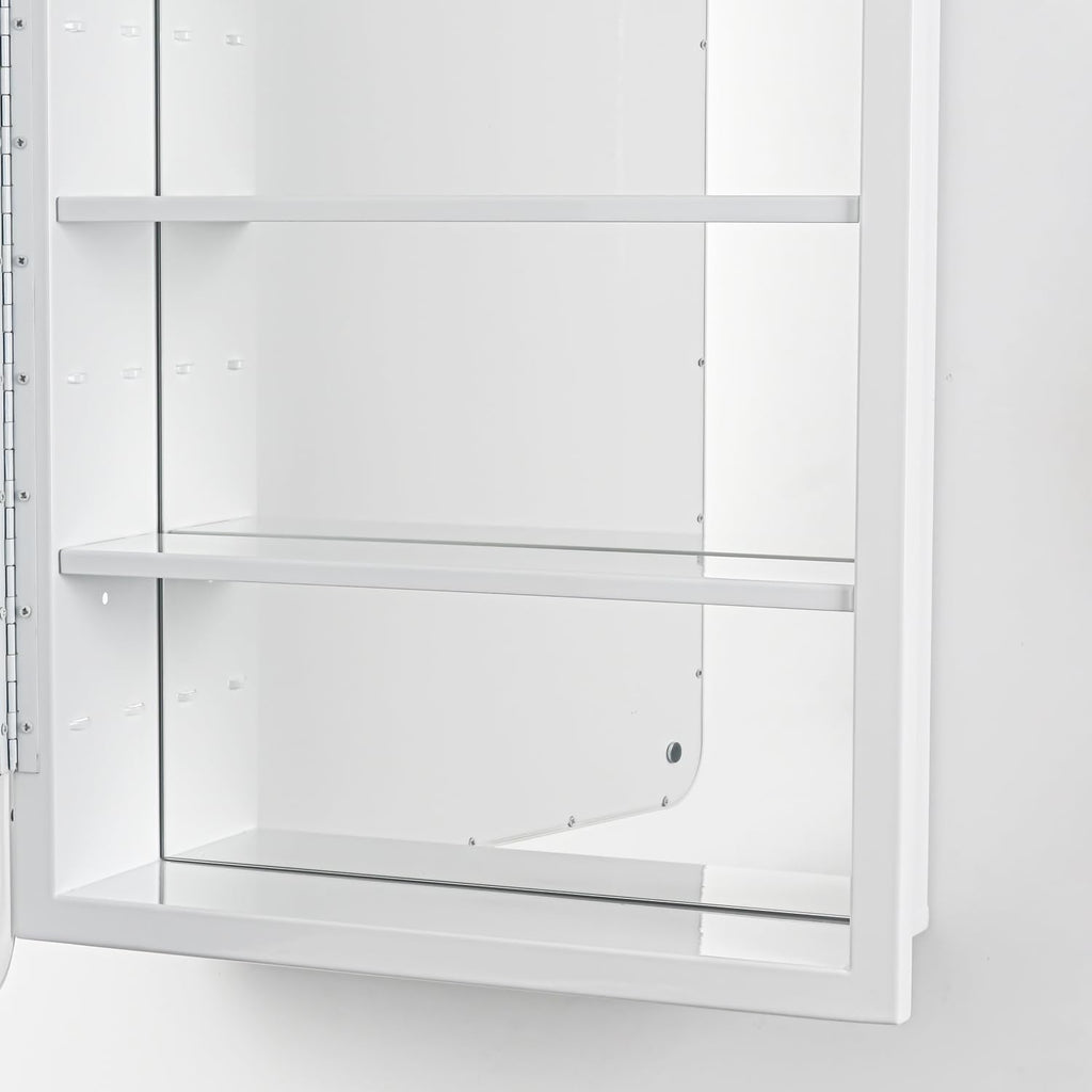 White Bathroom Medicine Cabinet with Mirror 16 x 24 Metal Frame Recessed Or Wall Mounted Single Door Storage Medicine