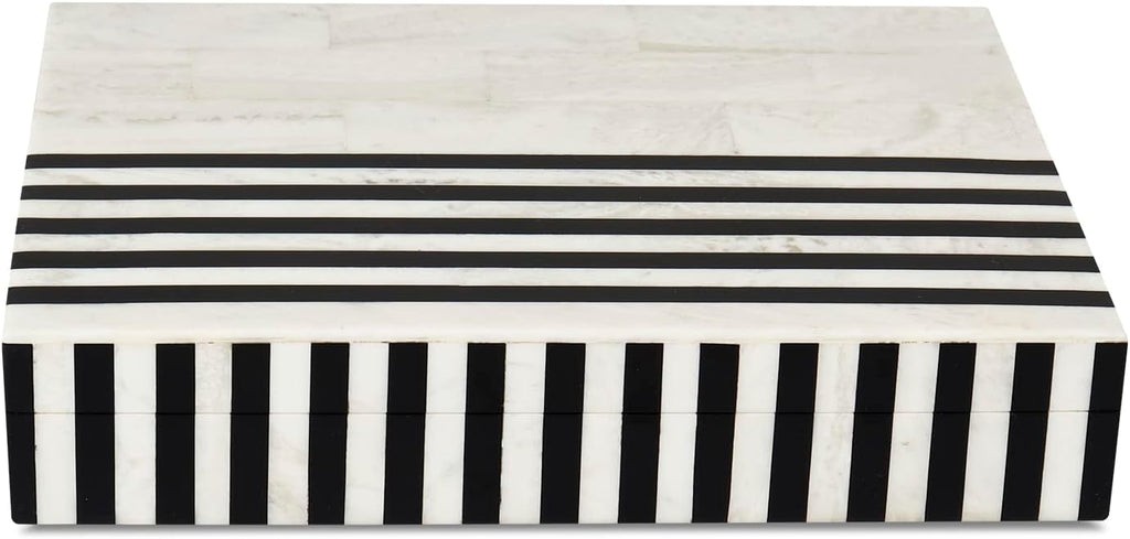 Large Decorative Storage Box with Lid - Black White Modern Storage Box, Remote Control Organizer for Coffee Table