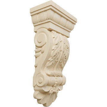 5 3/4-Inch W x 2 3/4-Inch D x 9 3/4-Inch H Thin Flowing Acanthus Corbel, Lindenwood