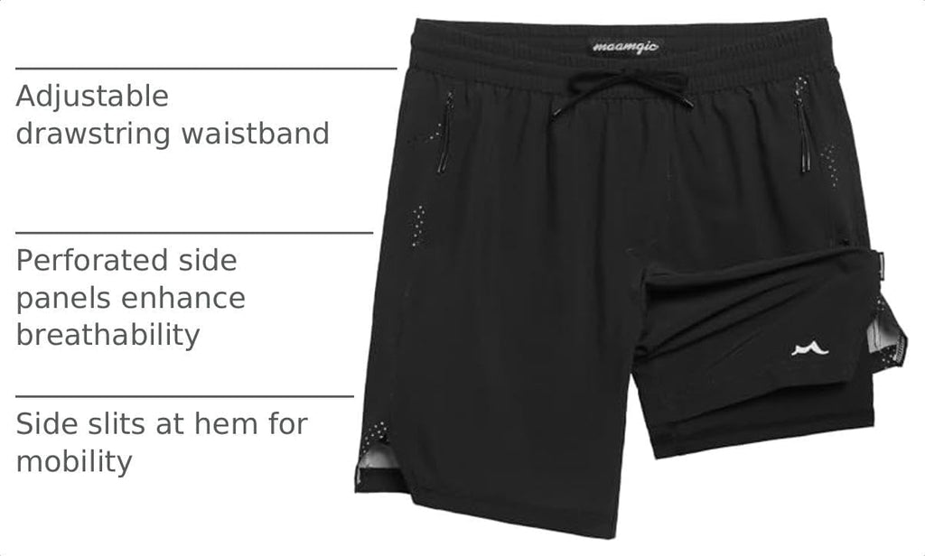 Boys Athletic Shorts with Compression Liner Zipper Pockets