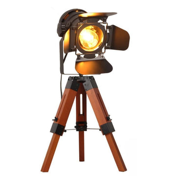 Vintage Adjustable Wood Tripod Floor Lamp, Camera Small