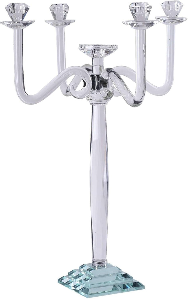 27" Tall Handcrafted Gem Cut 5 Arm Crystal Modern Glass Candelabra Candle Holder Wedding Centerpiece