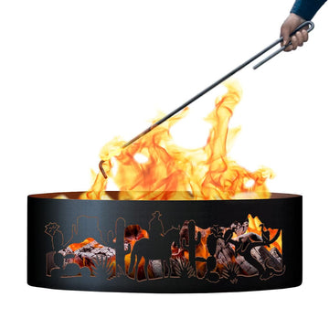 Southwest Unpainted 12 in. Tall 37 in. Diameter Outdoor Fire Ring with Fire Poker - 37 x 37 x 12 in.