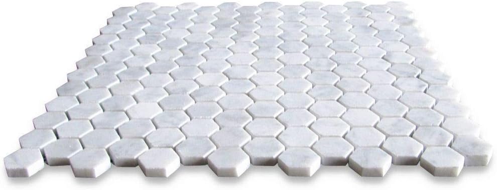 Carrara Marble 1 Inches Hexagon Honed Mosaic Tile - Natural Stone Backsplash, Bathroom Wall, Floor, and Shower (Box