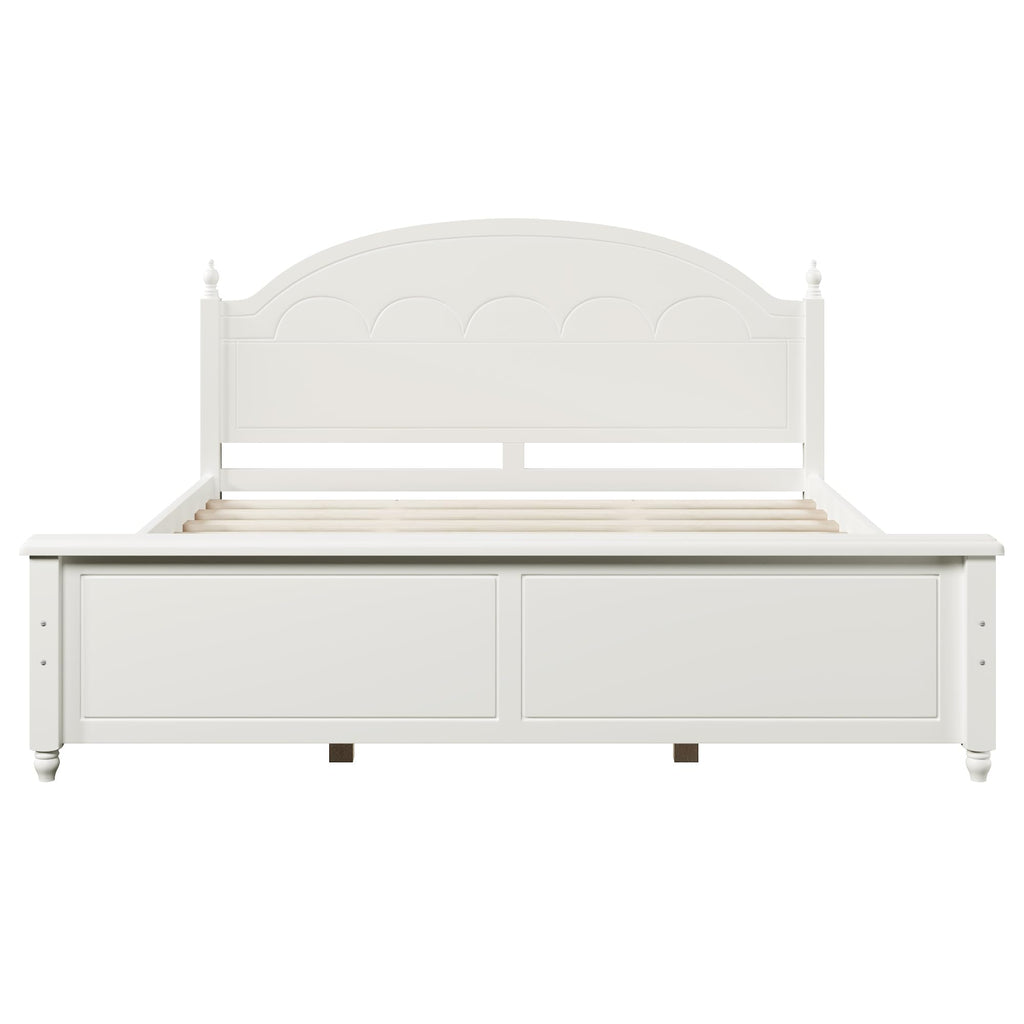 Wooden Bed Frames with White Headboard, Japanese Pine Wood Platform Bed, Rustic & Mid-Century Modern