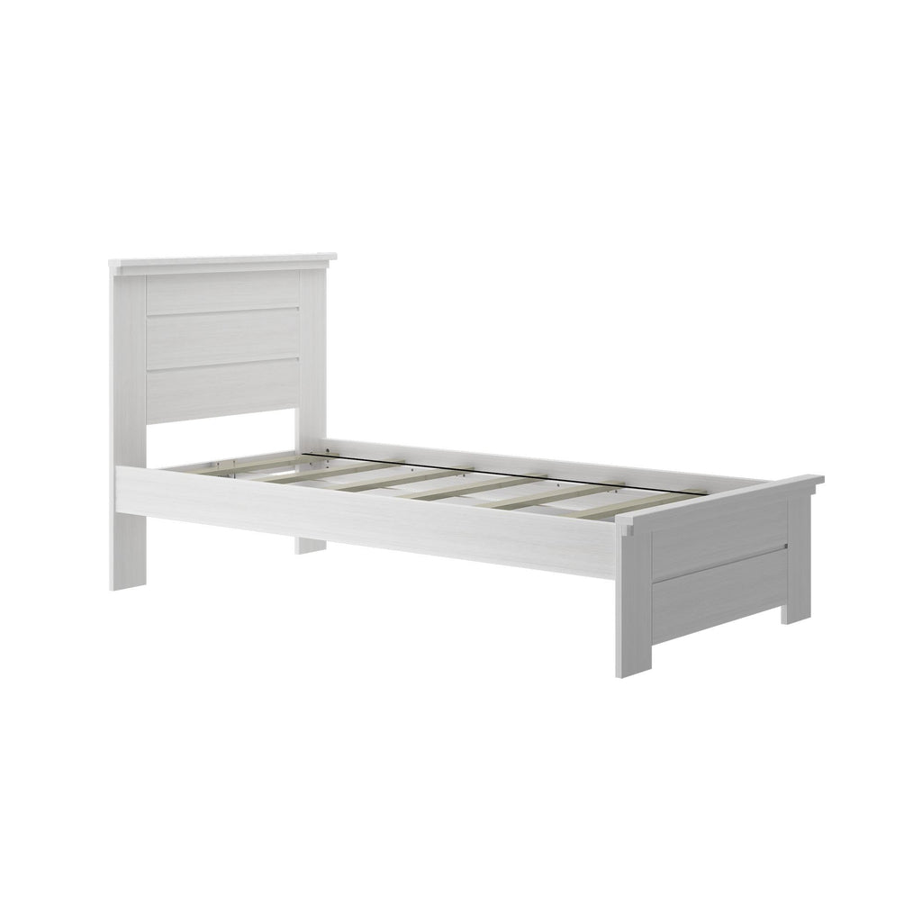 Modern Farmhouse Single Bed, Panel Headboard, White Wash