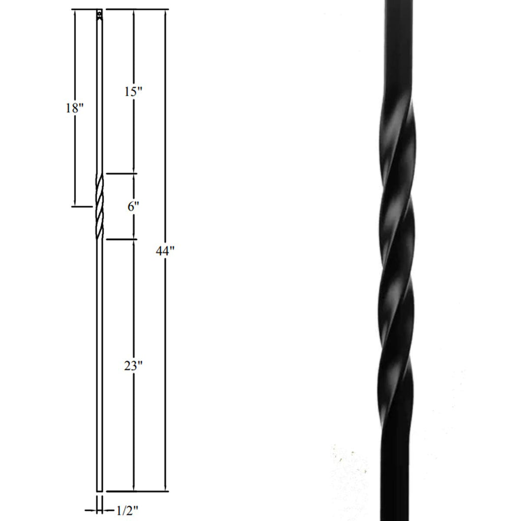 Stair Parts - Single Twist Iron Balusters (Box of 5) 1/2" Single Twist Square Metal Spindles (Real Satin Black NOT