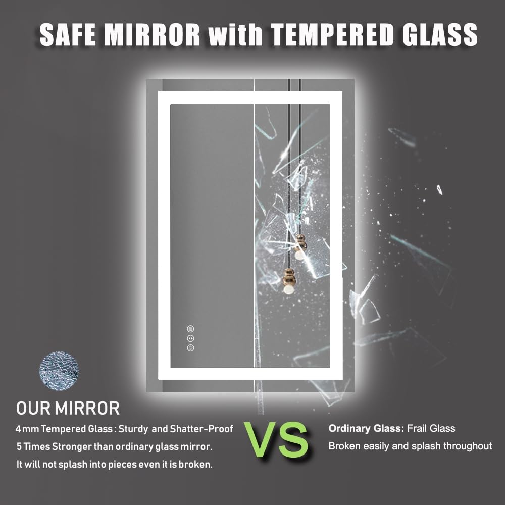 LED Bathroom Mirror, 28"X36" with Front Light and Backlit