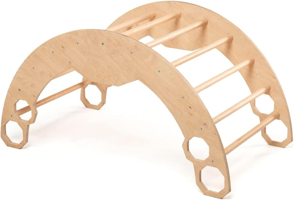Wooden Climbing Arch with Cushion - Climber Rocker - Indoor Wooden Arch Rocker with Pillow - Montessori Bridge