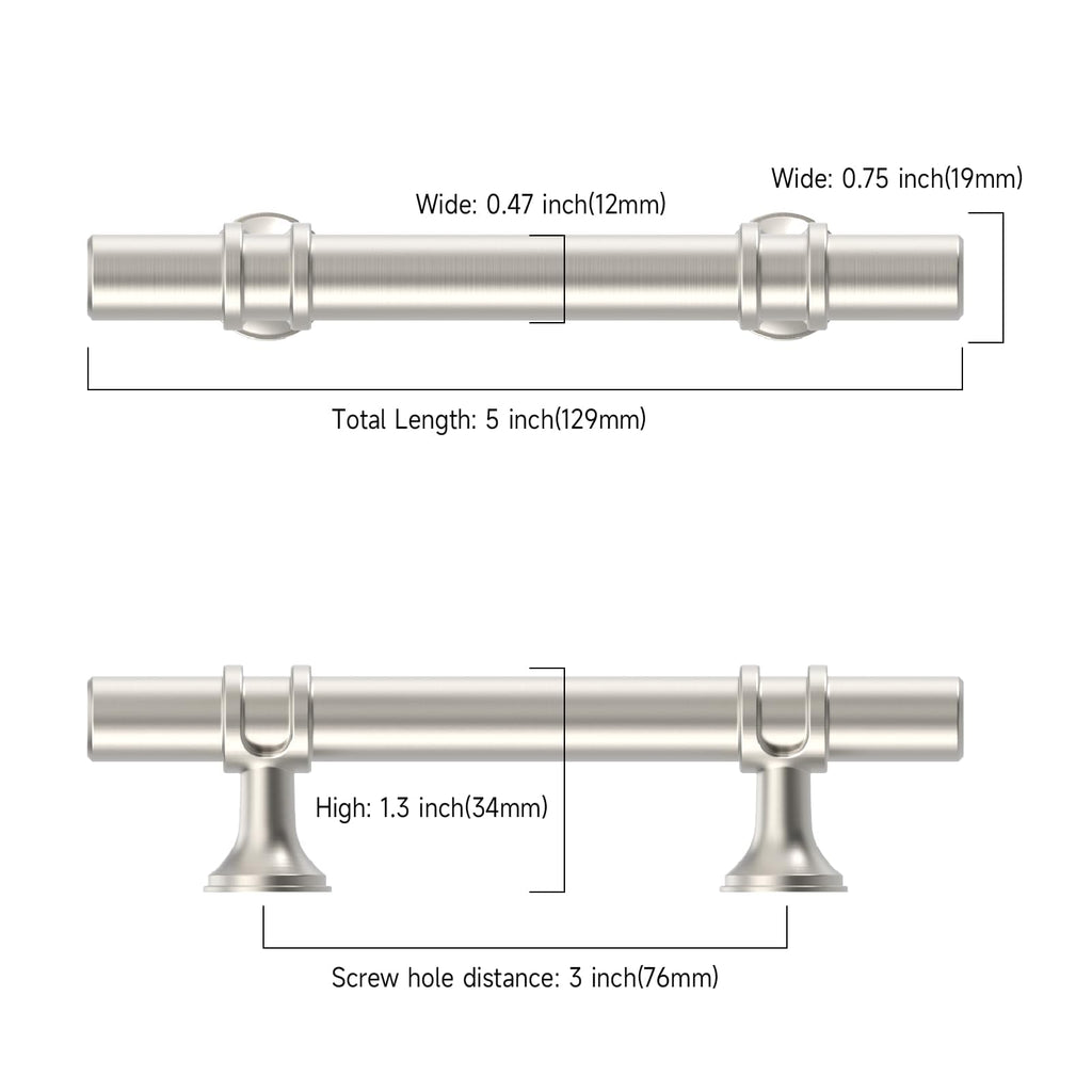 6 Pack 3 Inch(76mm) Brushed Nickel Cabinet Pulls Heavy-Duty Solid Kitchen Cabinet Handles Satin Nickel Drawer