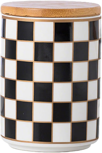 Kitchen Countertop Ceramic Checkered Canisters,Black And White Food Storage Containers With Lid,Airtight Kitchen