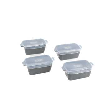 5"x3" Ceramic Baking Dishes with Lids, Charcoal, 4-Pack