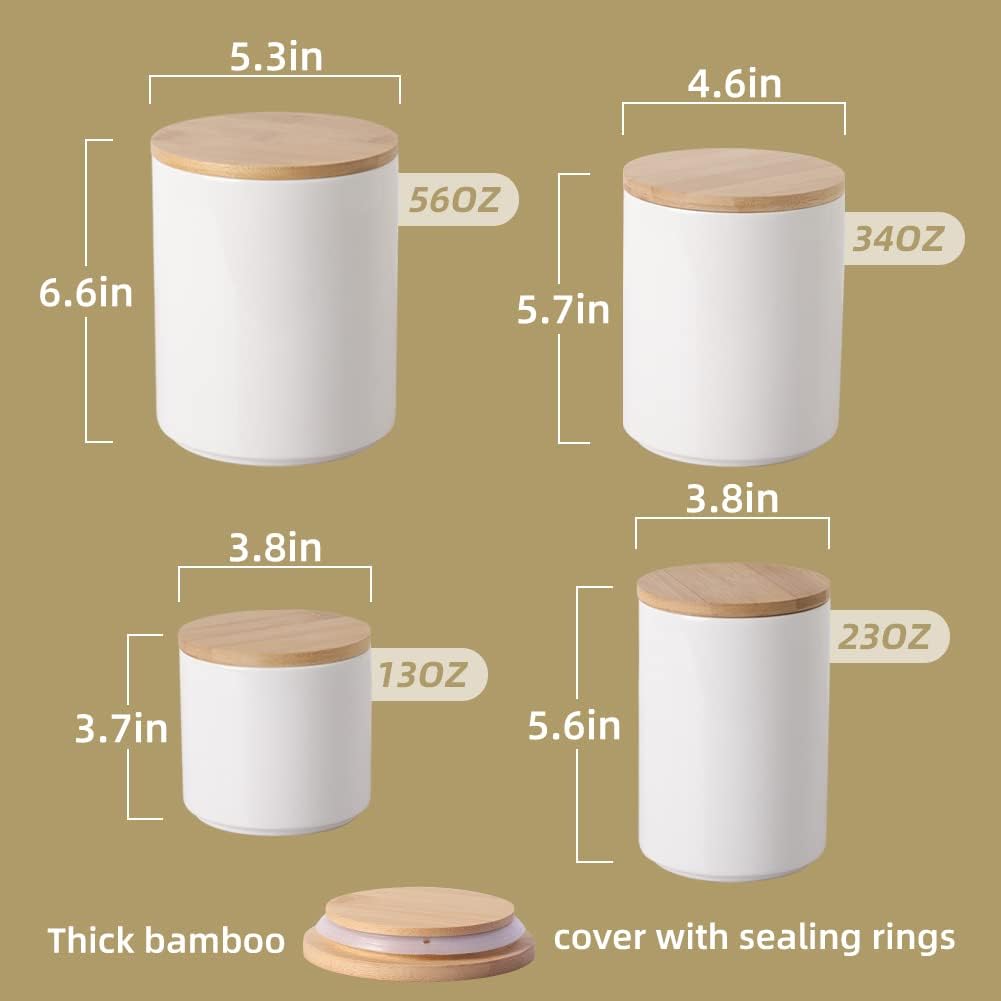 Kitchen Canisters Ceramic Food Storage Jar Set, Stackable Containers with Airtight Seal Wooden Lid for Serving Ground - Set of 4