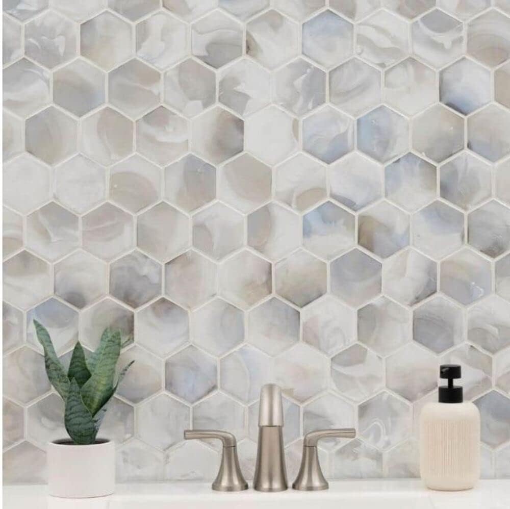 Natural Pearl Hexagon 3 Inches Glass Mosaic Tile - Elegant Pearl Glass Design backsplash, Bathroom, and Accent