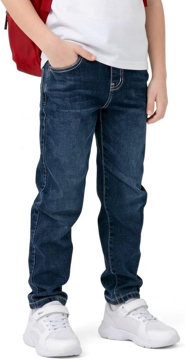 Boys Slim Fit Stretch Jeans Elastic Waist Pull-on Denim Pants with Pockets Kids School