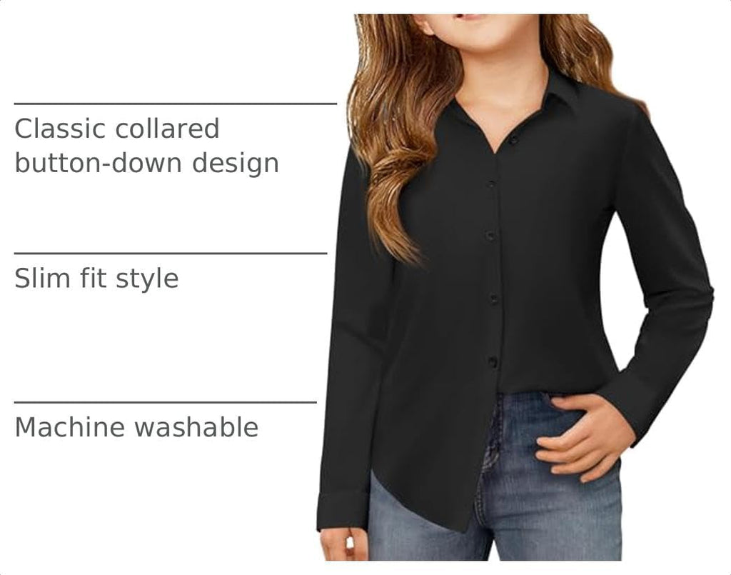 Girls Button Down Shirts Kids Long Sleeve School Uniform Blouse